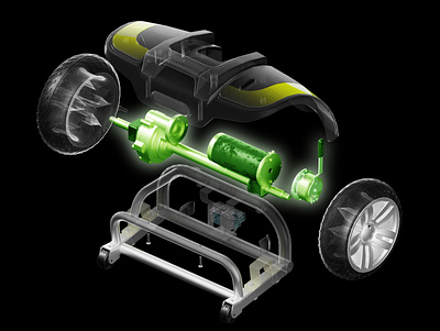 X-ray and Exploded View of Scooter Parts 3d blender cycles