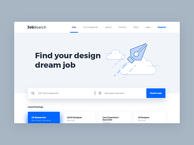 Job Search Page career design designer dream find home illustration job offers page research search ui ux work xd