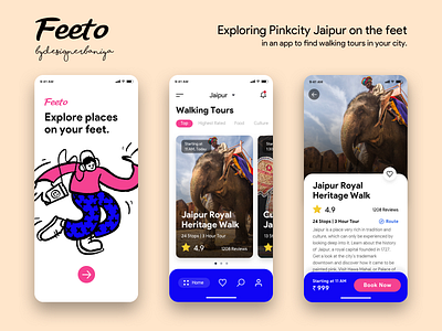 Feeto | Explore walking tours | Exploring Pink City Jaipur app application design dribbble ios responsive ui uiux ux