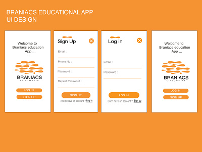 Braniacs Educational App Screens UI/UX Designs mobile ui designing ui ux web ui desining