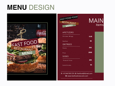 US Based Fast Food Restaurent Double Sided Menu Design branding menu design package design print identity design restaurent menu designs