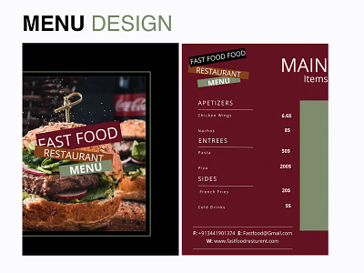 US Based Fast Food Restaurent Double Sided Menu Design