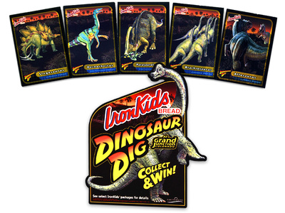 IronKids Bread - Dinosaur Dig adobe illustrator adobe photoshop cmyk offset dinosaur dig dinosaurs displays logo point of sale print shelf talker trading cards