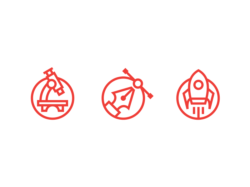 Research. Create. Start off monoweight illustration vector icon set icons