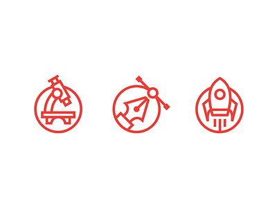 Research. Create. Start off icon set icons illustration monoweight vector