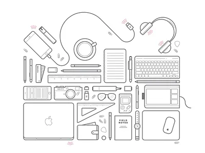 Stuff desktop field notes headphones icon icons illustration iphone leica macbook monoweight simple wacom