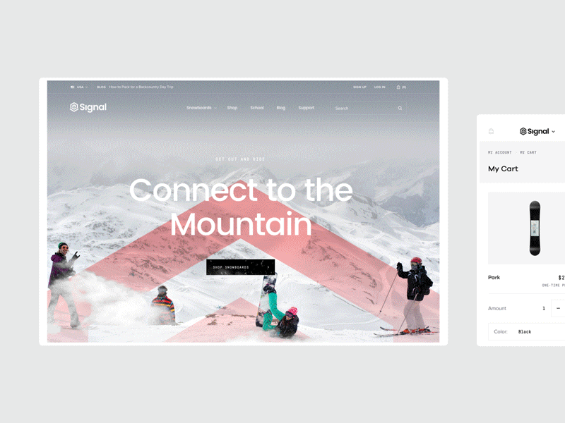 Signal Snowboards ecommerce landing page layout mountain ski snowboard sport web webdesign winter