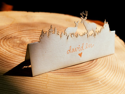 Deerly Beloved Namecards antlers cut deer design diy forest laser lasercut print script wedding woodland