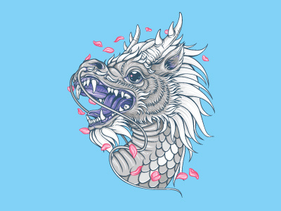 White Dragon animal asia chinese dragon dragon ethermary illustrator myth sakura vector white wind
