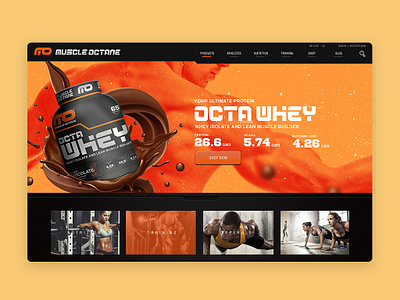 Muscle Octane Web Design 2d body building branding cart design fitness gym health identity logo monogram online protein sports typography ui ux ui ux design web webdesign