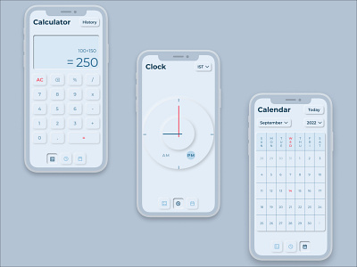 3C tools app design calculator calendar clock logo minimalistic mobile app tools app ui