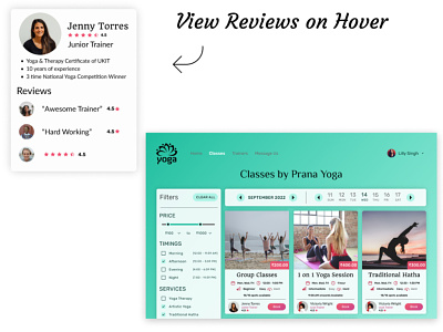 Redesigned the Classes section to view Reviews on spot