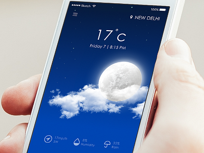Weather app blue iphone moon night ui ux weather white