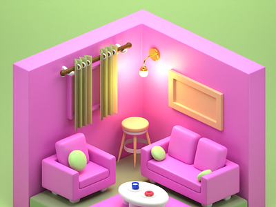 3D Low Poly Living Room 3d 3d art 3d design design graphic design illustration