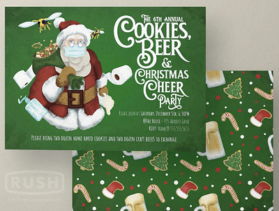 Cookies, Beer & Christmas Cheer 2020 Christmas Party Invitation illustration invitation invite procreate santa santaclaus