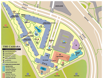 The Cassara Hotel at Legoland in Carlsbad, California affinity designer cartography hotel hotel map illustration map resort resort map tourism travel