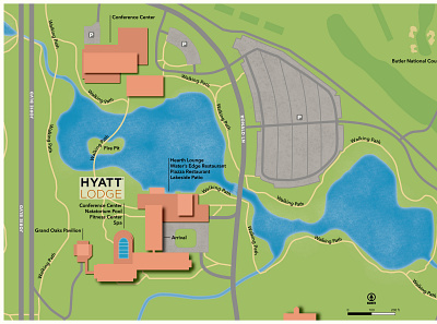 Hyatt Lodge in Oak Brook, Illinois adobe illustrator affinity designer cartography hotel hotel map illustration map resort resort map tourism travel