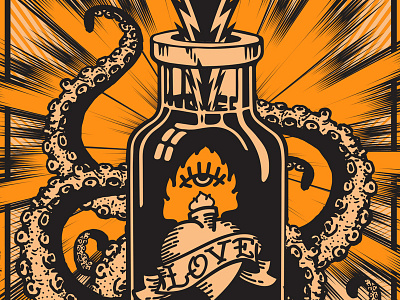 Poison Of Love logo love octopuses poison vector vintage