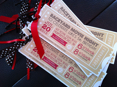 Backyard Movie Night backyard birthday cardstock child design invitation movie paper party print ribbon ticket