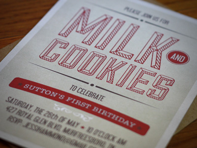 Milk & Cookies Party birthday block boy cookies design first birthday invitation kid milk party red typography vintage