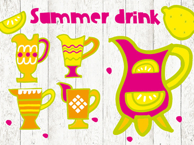 funny vintage pitchers hand drawn lemons pink vector vintage pitchers yellow