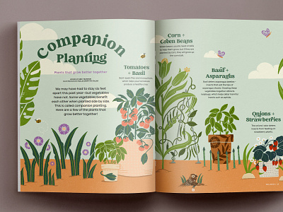 Companion Planting digital illustration editorial illustration garden graphic design illustration layout magazine magazine layout nature procreate publication