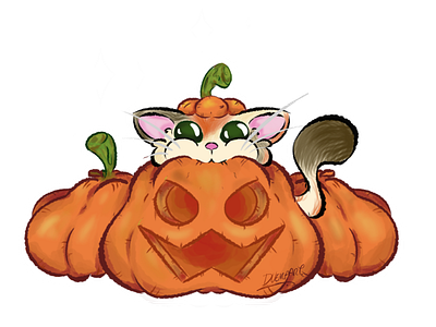 Pumpkin cat graphic design illustration