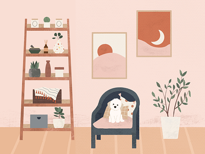 Mondays with Winnie design digital illustration digitalart dog doodle flat furniture illustration mid century mid century modern nature procreate puppy room texture vector