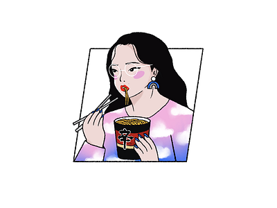 Lunch character female illustration noodles portrait procreate