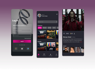 Movie streaming service app app design ui ux