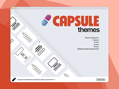 Capsule Themes landing page. branding design ghost theme