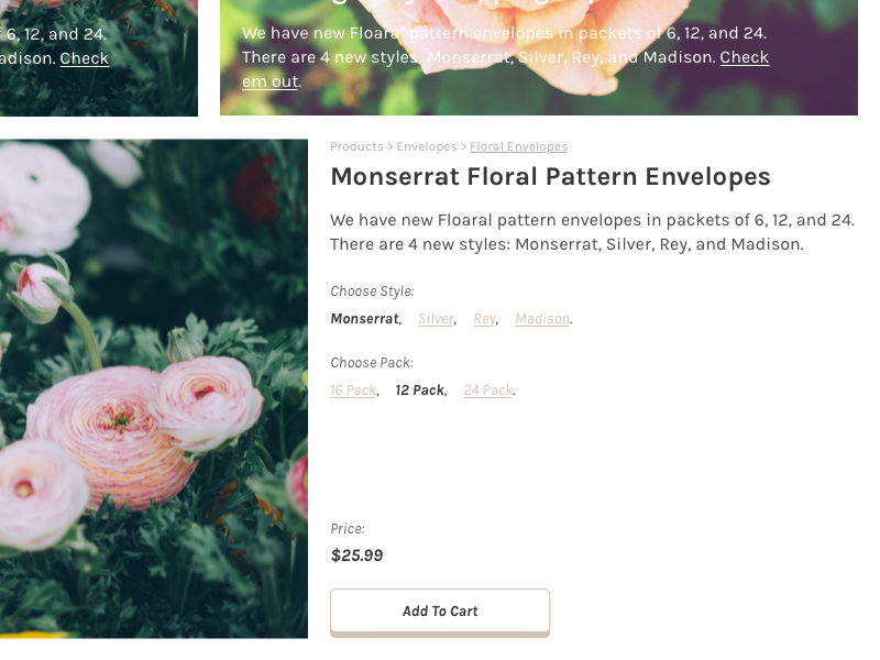 Kitfox Paper, Product Detail flowers stationary e-commerce store product