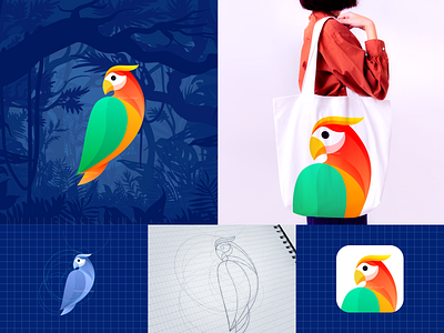 Parrot Reading - Brand Logo Design logo parrot parrot brand logo parrot logo parrot reading