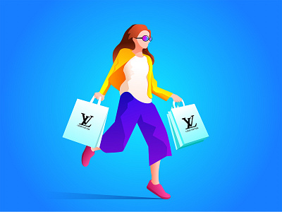 Female shopping illustration for Louis Vuitton illustration shopify