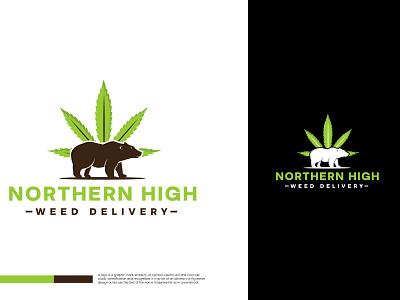 Bear with marijuana leaf logo design emblem logo