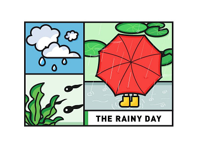 The rainy day day frog leaf lotus pond rain umbrella
