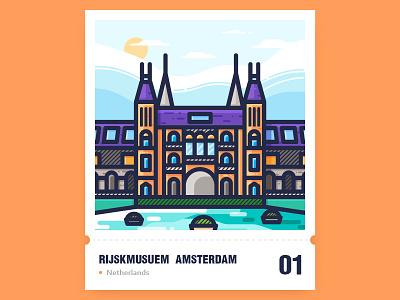 Rijskmusuem Amsterdam architecture building city flat icon illustration tour guide