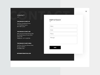 Contact Page black contact enquiry form popup ui ux webdesign