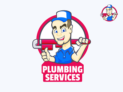 Plumber Services Mascot Logo fixer handyman mascot logo plumber mascot premade logo premium download sink