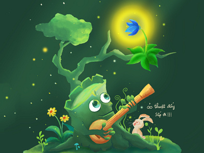 Genjutsu (!!!) art bookillustration digital digital art drawing green illustration love magic moon rabbit song tree