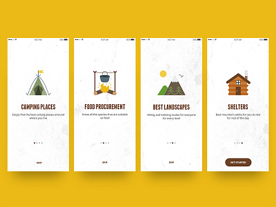 Campfindy app camping card hiking illustration ios landing lifestyle onboarding outdoor signup trekking
