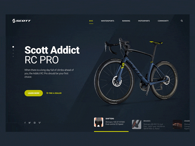 Bicycle E-commerce Animations animation bicycle bike clean dark ui design e commerce flat ios landing principle product typography ui ux web