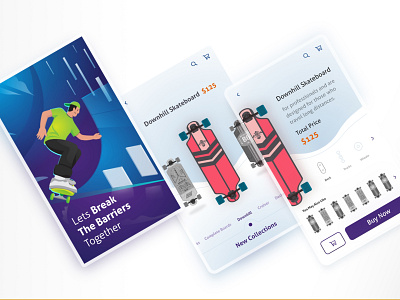 Skateboard Mobile App app design flat illustration mobile app skateboard ui