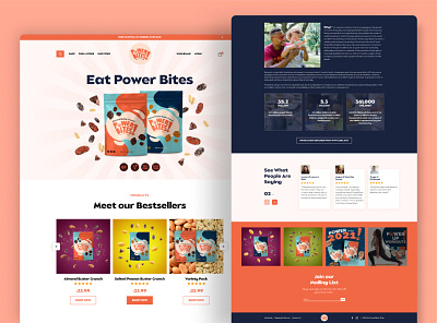 Eat Power Bites - Landing Page bags and pouches design branding design graphic design illustration landing page pouch pouch printing company ui website design website landig page