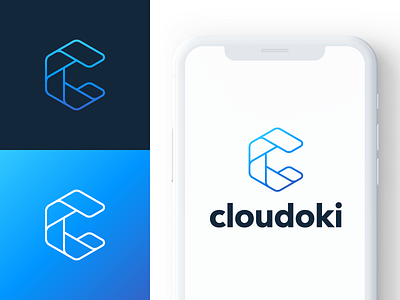 Cloudoki - Logo brand company design flat gradient illustration letter logo minimal outline tech