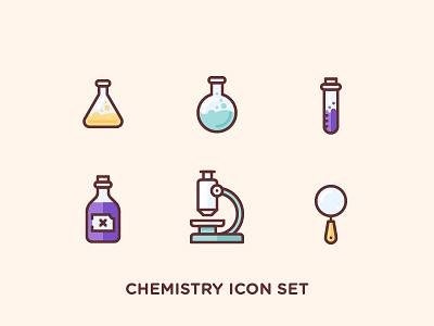 Chemistry Icon Set boiling bottle chemical lab liquid magnifier microscope outline poison science