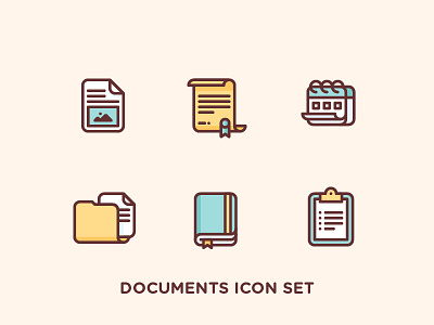 Documents Icon Set calendar diploma illustration letter notebook office outline paper stationery