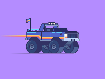 Ready Player One - Monster Truck 80s big flag minimal outline pixel race stripes truck videogames wheels