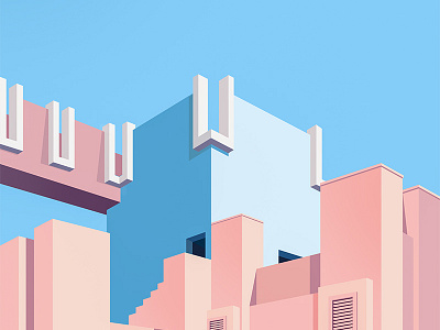 La Muralla Roja 2.0 architecture building city geometric house illustration landscape vector