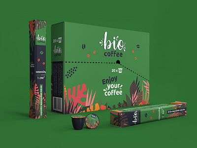 Bio coffee brand branding coffee floral illustraion leaves pack package packaging packaging design pattern